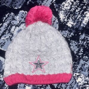 Dallas Cowboys Pink and Gray Star Pom-Pom Beanie